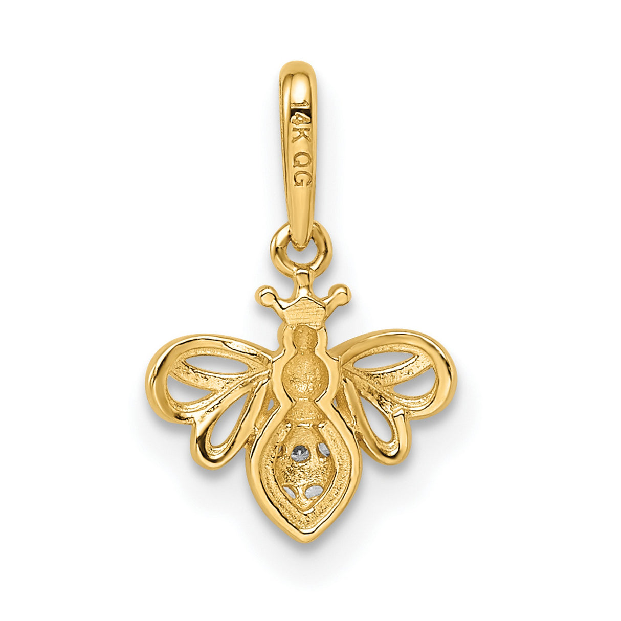 14k Yellow Gold Bee Pendant with Cubic Zirconia, Honeybee Charm Symbolizing Hard Work and Nature