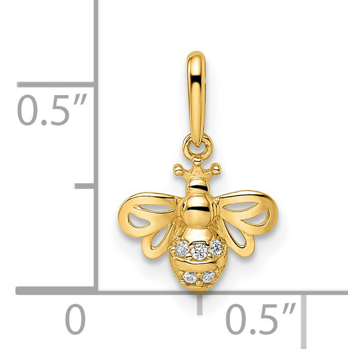 14k Yellow Gold Bee Pendant with Cubic Zirconia, Honeybee Charm Symbolizing Hard Work and Nature