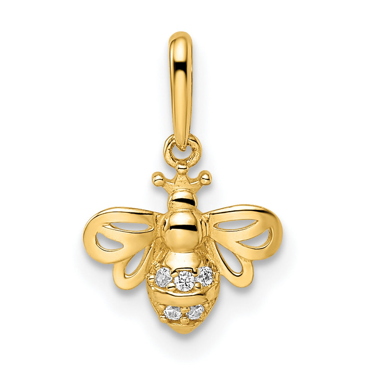 14k Yellow Gold Bee Pendant with Cubic Zirconia, Honeybee Charm Symbolizing Hard Work and Nature