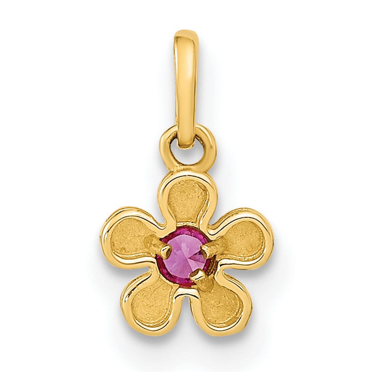 Childrens CZ Flower Post Earrings and Flower Set Charm Pendant in Real 14k Yellow Gold