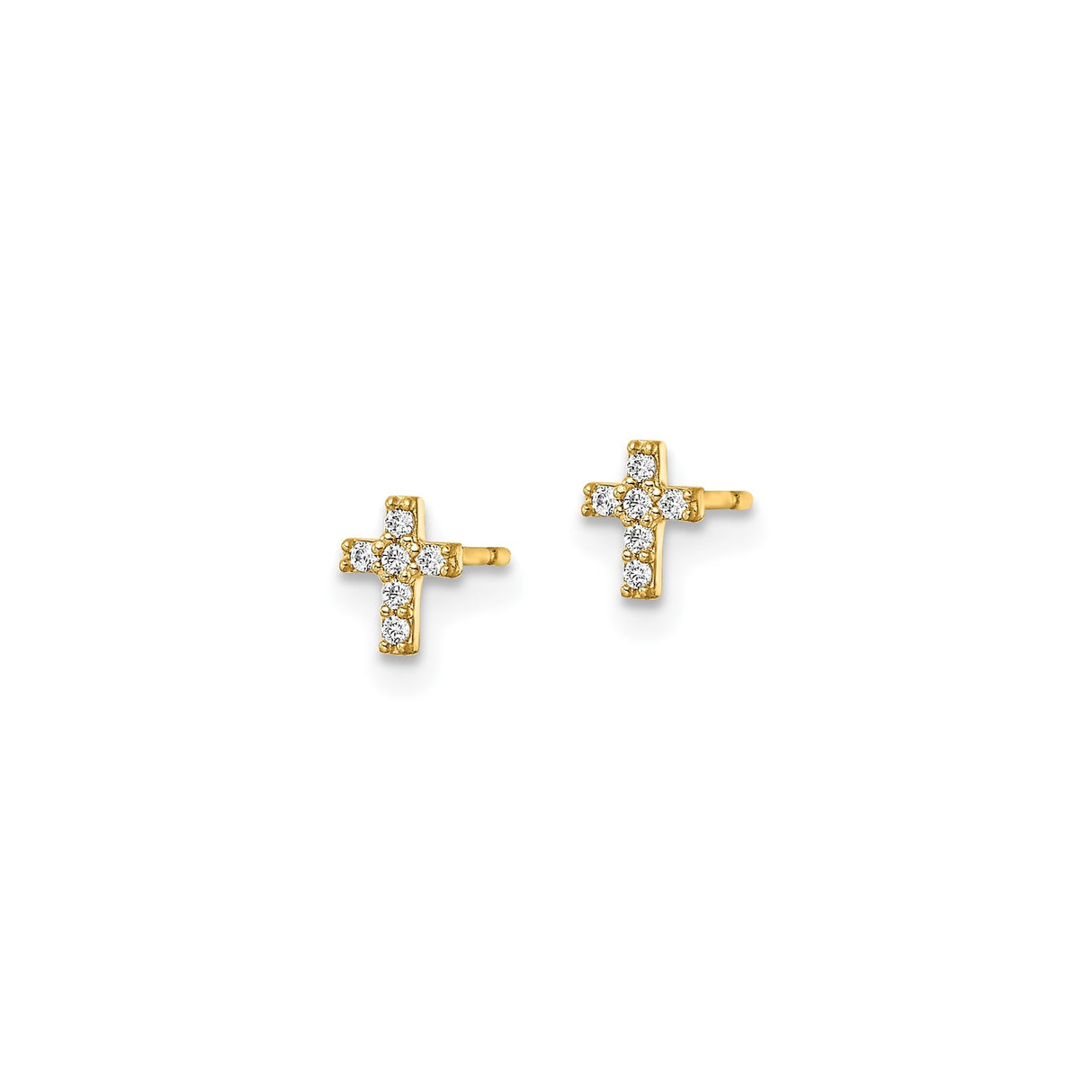 14k Yellow Gold Cross Pendant with Cubic Zirconia, Minimal Unisex Religious Charm