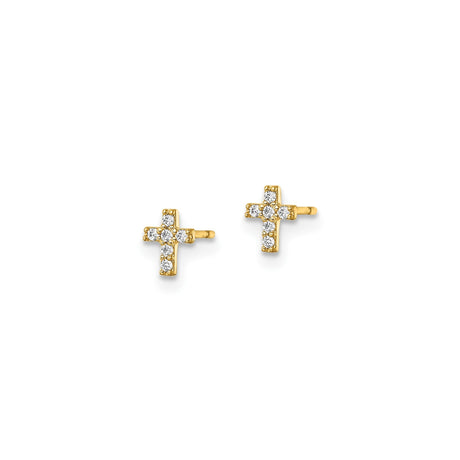 14k Yellow Gold Cross Pendant with Cubic Zirconia, Minimal Unisex Religious Charm