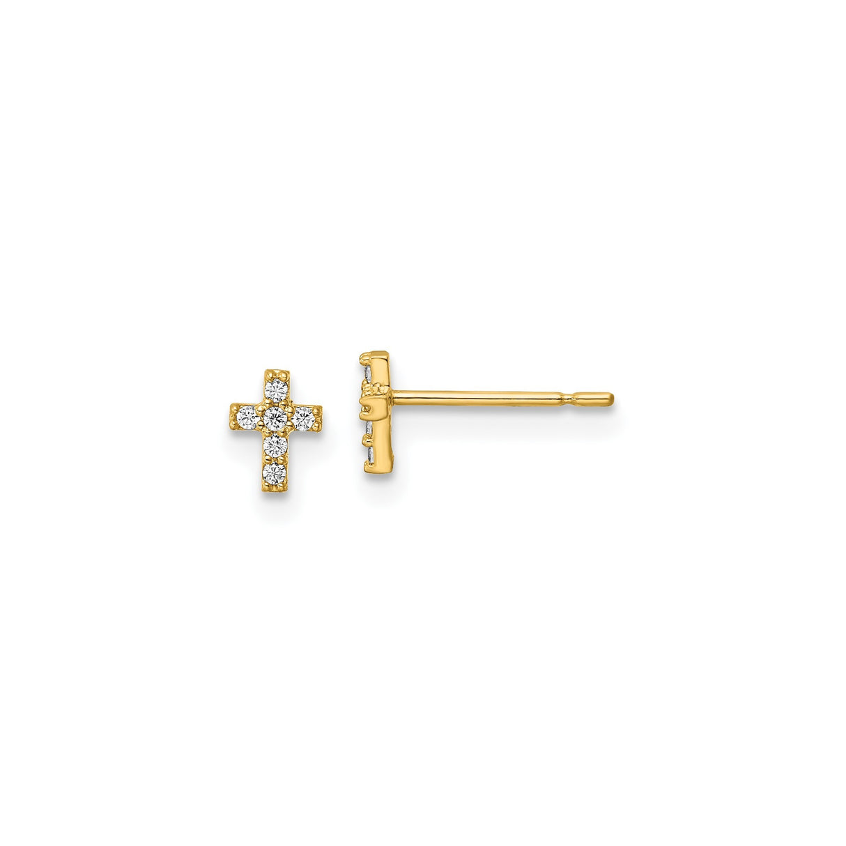 14k Yellow Gold Cross Pendant with Cubic Zirconia, Minimal Unisex Religious Charm