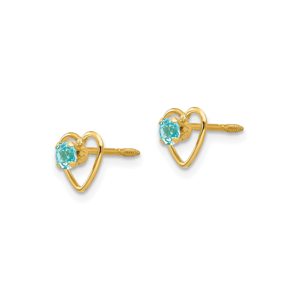 14k Yellow Gold Heart Stud Earrings with Sky Blue Topaz , Dainty Jewelry for Women and Girls