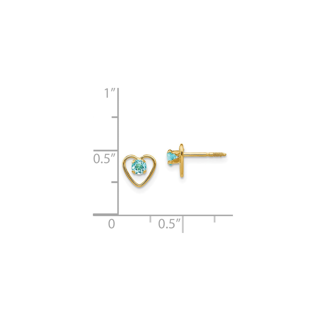 14k Yellow Gold Heart Stud Earrings with Sky Blue Topaz , Dainty Jewelry for Women and Girls