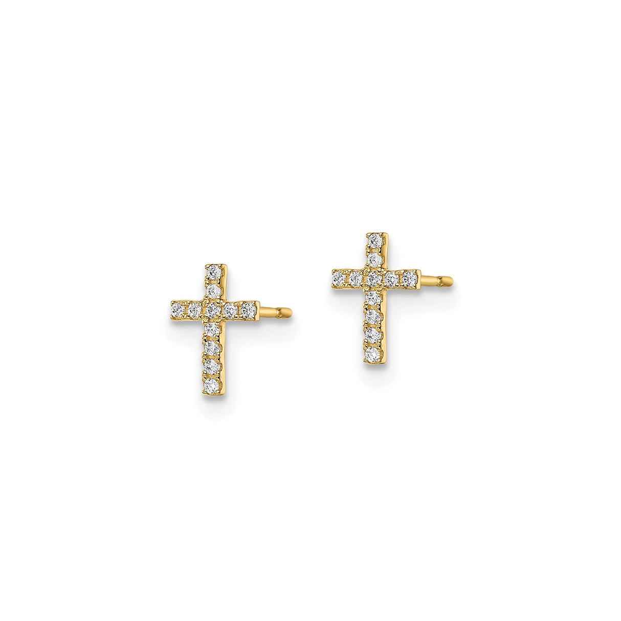 14k Yellow Gold Cross Pendant with Cubic Zirconia, Minimalist Religious Jewelry for Men and Women