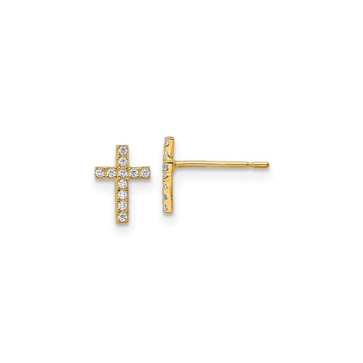 14k Yellow Gold Cross Pendant with Cubic Zirconia, Minimalist Religious Jewelry for Men and Women