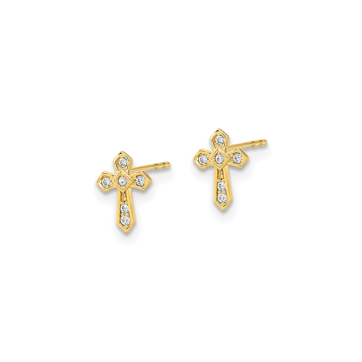 14k Yellow Gold Cross Pendant with Cubic Zirconia, Modern Faith-Inspired Design for Men and Women