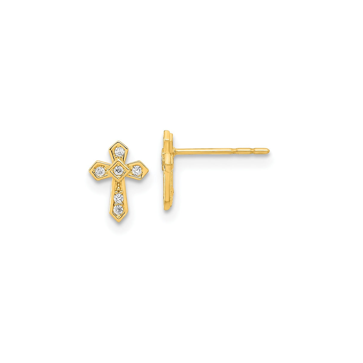 14k Yellow Gold Cross Pendant with Cubic Zirconia, Modern Faith-Inspired Design for Men and Women