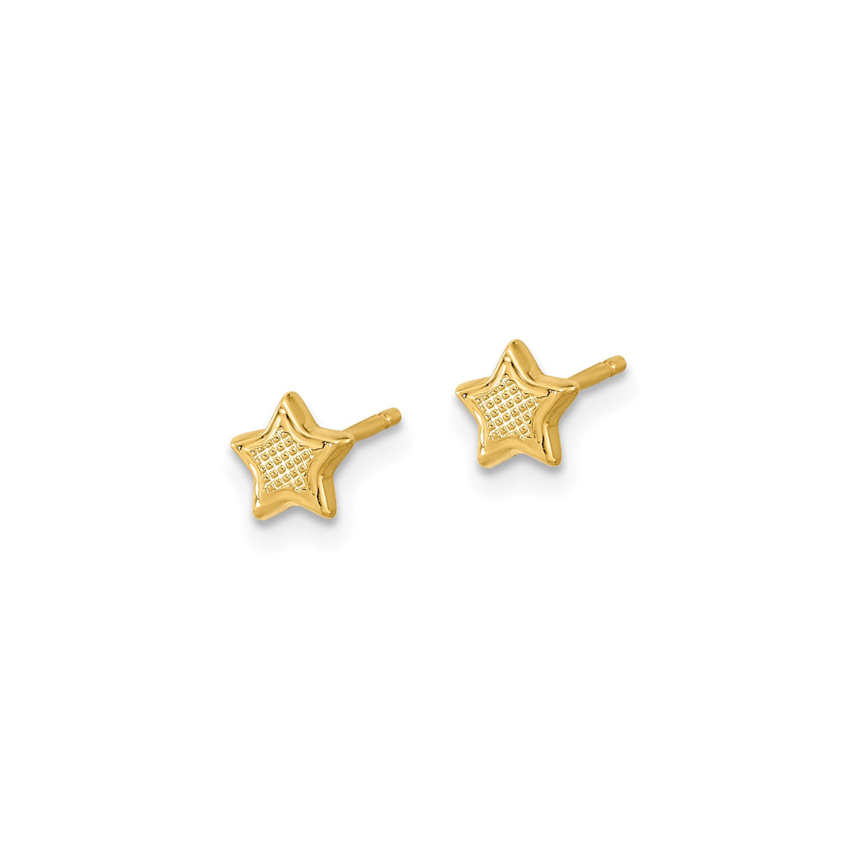 14k Yellow Gold Star Stud Earrings with Textured Center Design, Dainty Minimalist Style