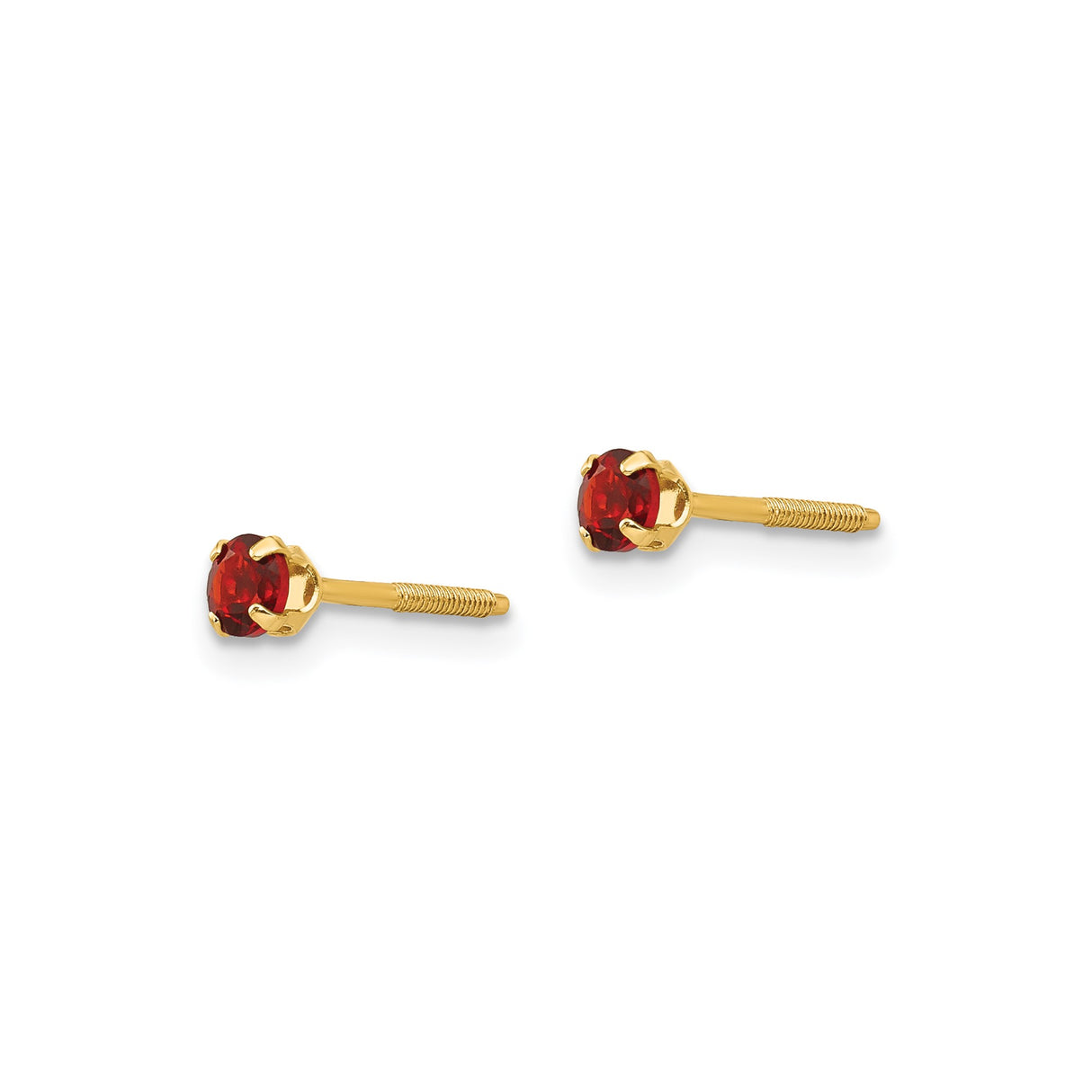 14k Yellow Gold Stud Earrings with Round Garnet, Classic Four Prong Setting