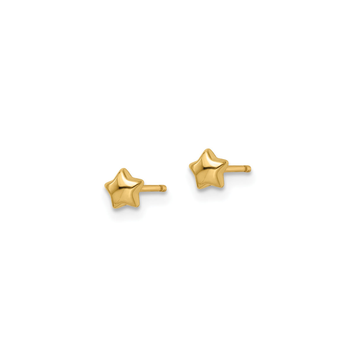 14k Yellow Gold Star Stud Earrings, Polished Five-Point Celestial Design for Women and Girls