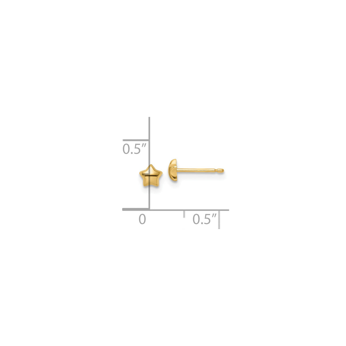 14k Yellow Gold Star Stud Earrings, Polished Five-Point Celestial Design for Women and Girls