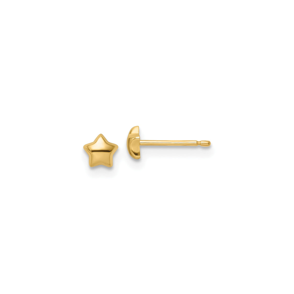 14k Yellow Gold Star Stud Earrings, Polished Five-Point Celestial Design for Women and Girls