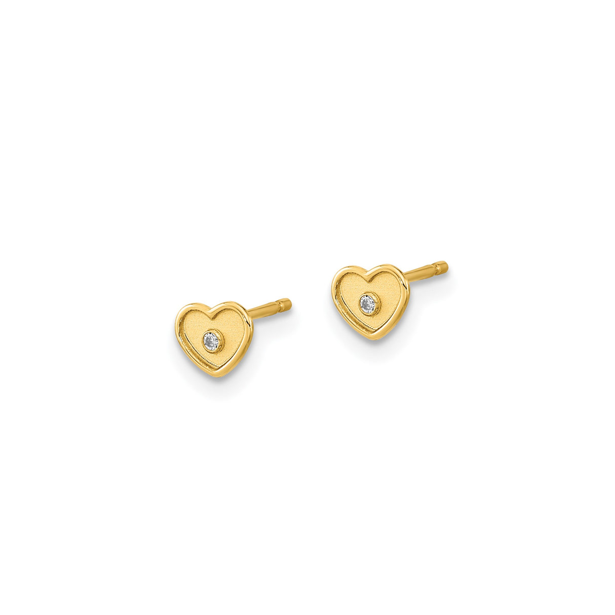 14k Yellow Gold Heart Stud Earrings with Cubic Zirconia, Dainty Minimalist Jewelry for Women