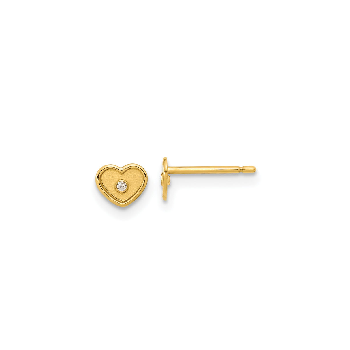 14k Yellow Gold Heart Stud Earrings with Cubic Zirconia, Dainty Minimalist Jewelry for Women