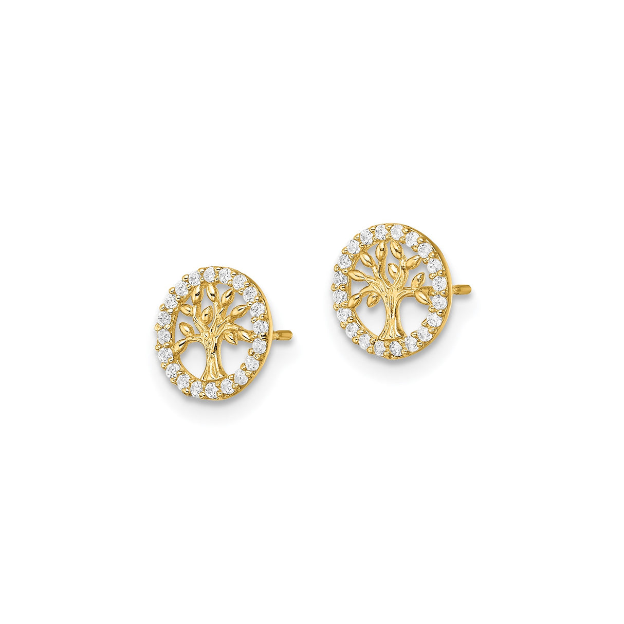 14k Yellow Gold Tree of Life Stud Earrings with Cubic Zirconia Accents