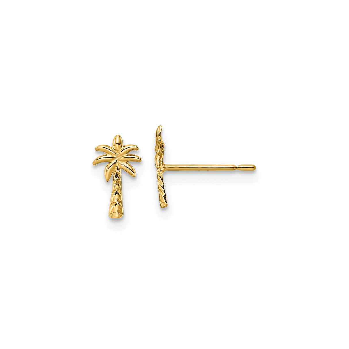 14k Yellow Gold Palm Tree Stud Earrings, Tropical Island Beach-Inspired Design for Women
