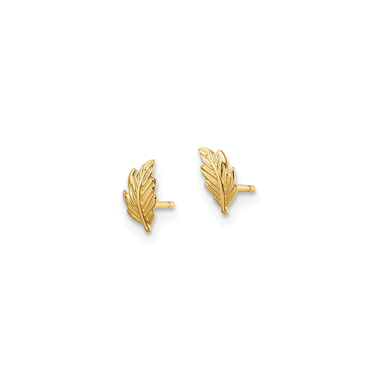 14k Yellow Gold Feather Leaf Stud Earrings, Lightweight Minimalist Boho Jewelry for Women