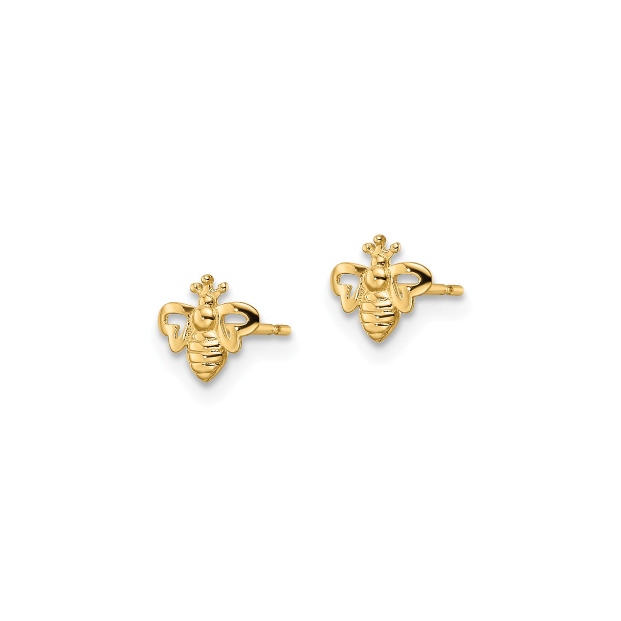 14k Yellow Gold Bee Stud Earrings with Heart Shaped Wings, Nature Inspired Design for Women