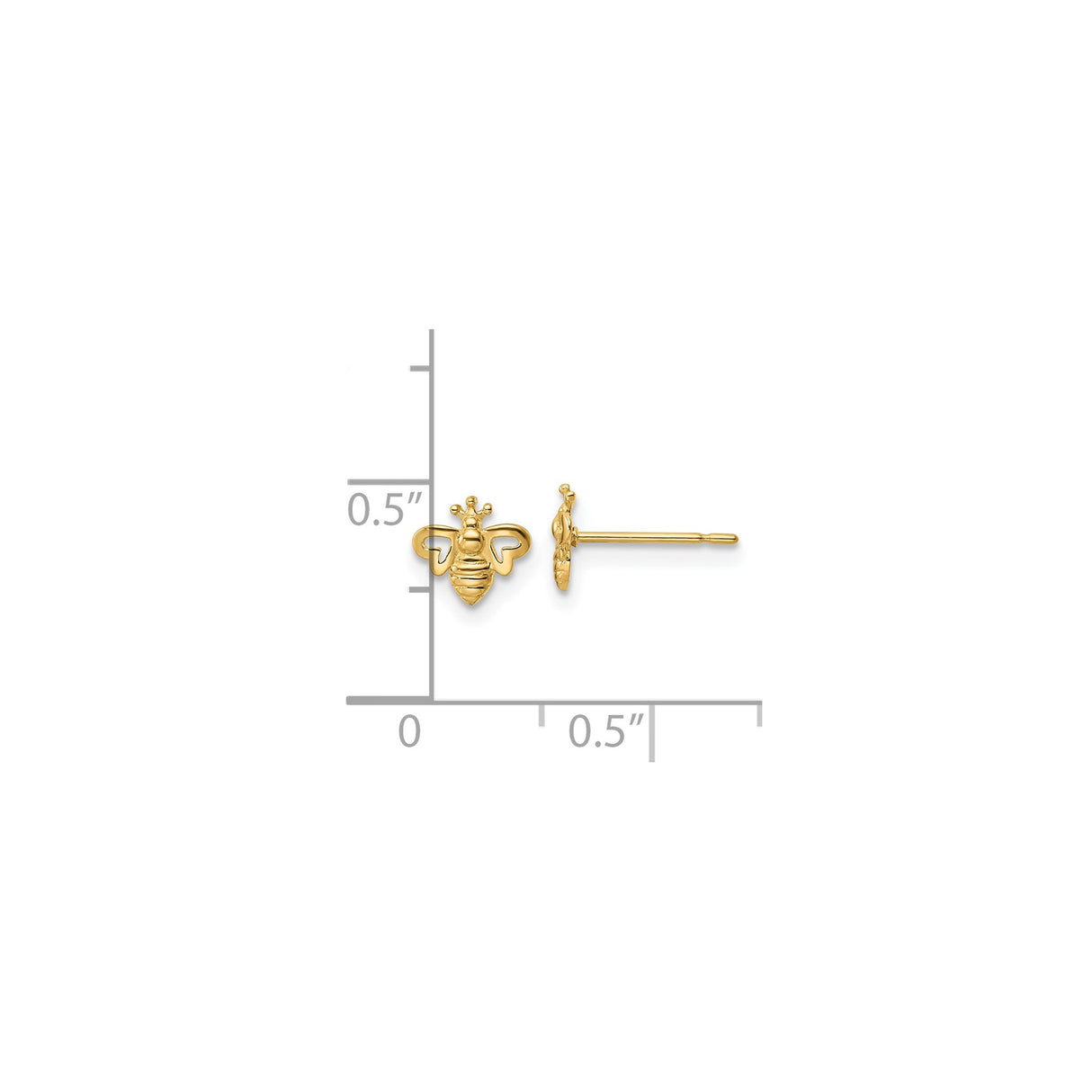 14k Yellow Gold Bee Stud Earrings with Heart Shaped Wings, Nature Inspired Design for Women