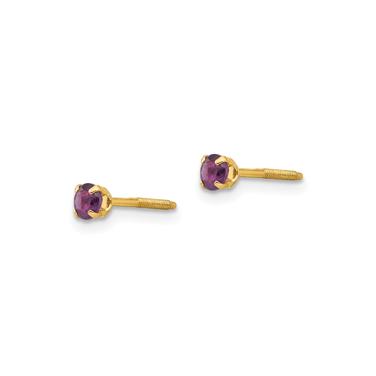 14k Yellow Gold Stud Earrings with Round Amethyst in Four Prong Setting
