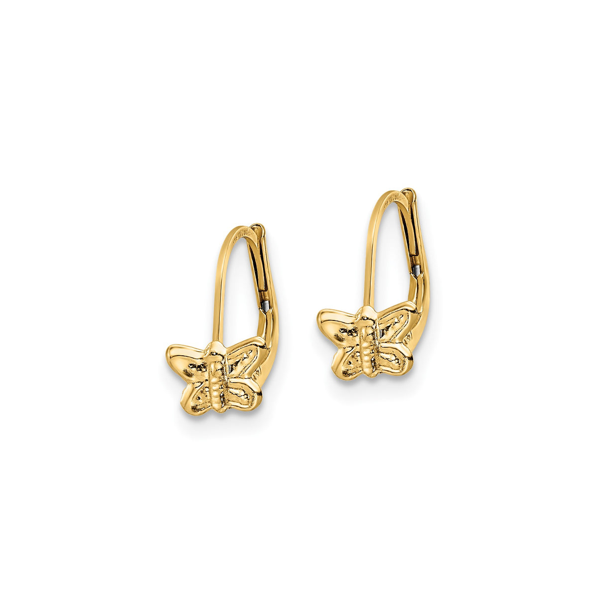 14k Yellow Gold Butterfly Leverback Earrings, Dainty Polished Design for Girls