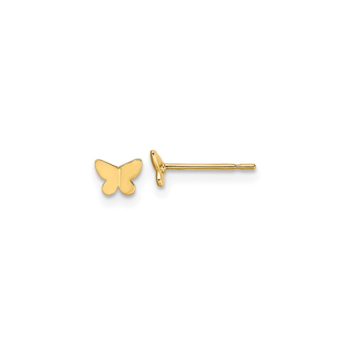 14k Yellow Gold Butterfly Stud Earrings, Dainty Lightweight Minimalist Design