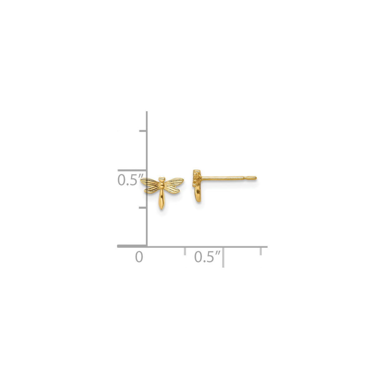 14k Yellow Gold Dragonfly Stud Earrings with Textured Wings, Nature Inspired Insect Design