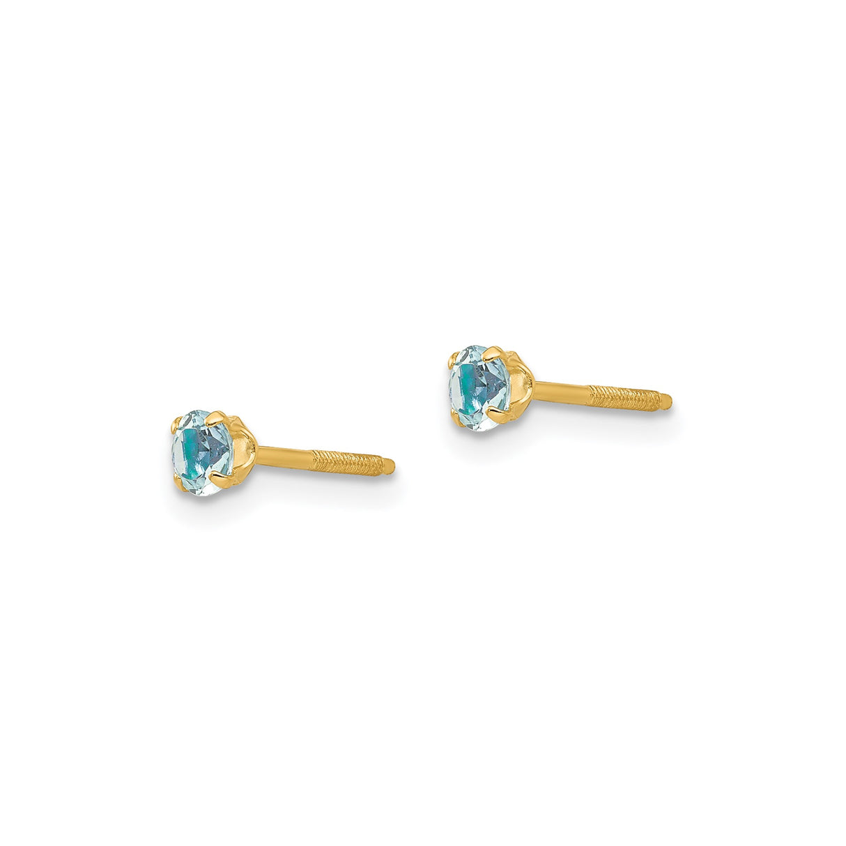 14k Yellow Gold Stud Earrings with Aquamarine in Classic Four Prong Setting