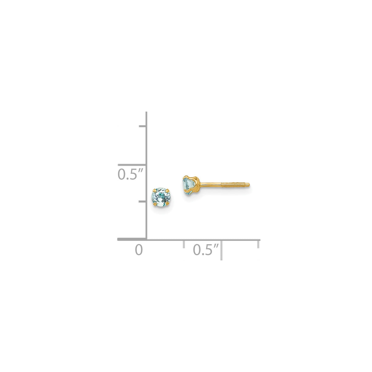 14k Yellow Gold Stud Earrings with Aquamarine in Classic Four Prong Setting