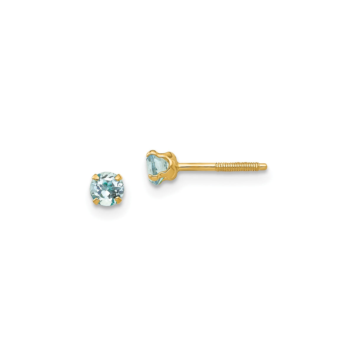 14k Yellow Gold Stud Earrings with Aquamarine in Classic Four Prong Setting