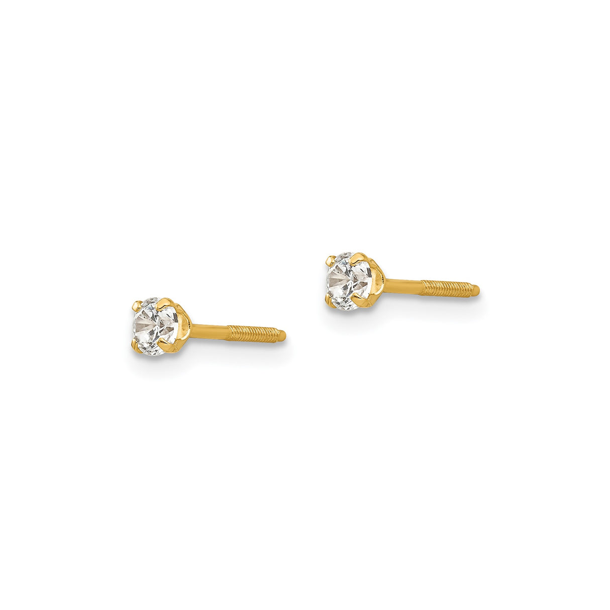 14k Yellow Gold Stud Earrings with Round Cubic Zirconia in Four Prong Setting, Minimalist Design