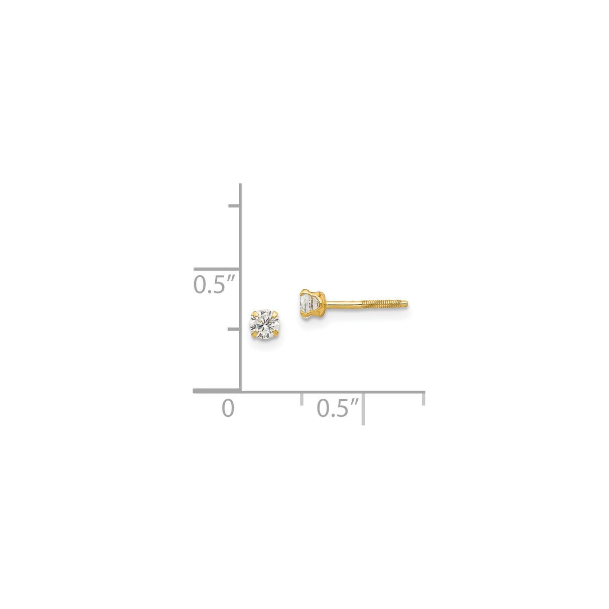 14k Yellow Gold Stud Earrings with Round Cubic Zirconia in Four Prong Setting, Minimalist Design