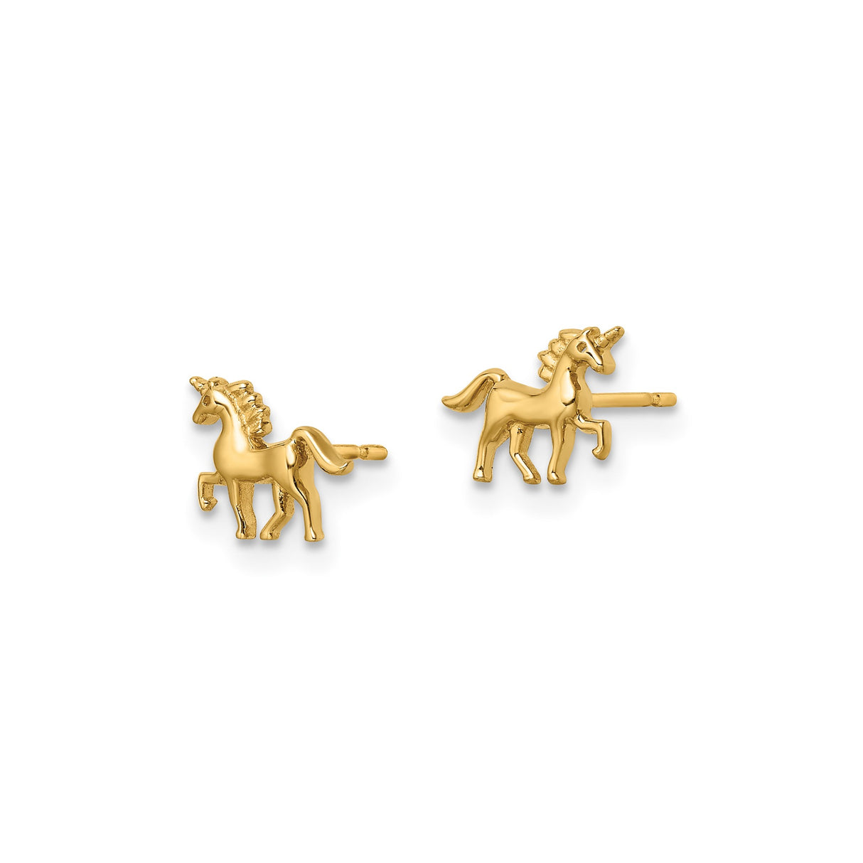 14k Yellow Gold Unicorn Stud Earrings, Whimsical Fantasy Design for Women or Girls