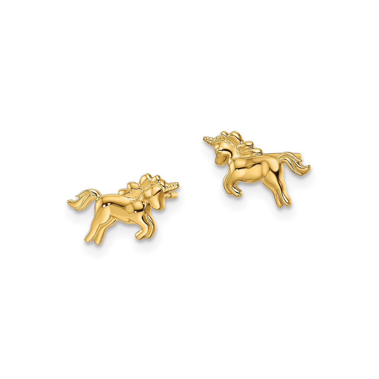 14k Yellow Gold Unicorn Stud Earrings, Dainty Fantasy-Inspired Animal Design for Girls or Women