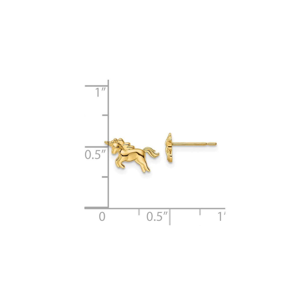 14k Yellow Gold Unicorn Stud Earrings, Dainty Fantasy-Inspired Animal Design for Girls or Women