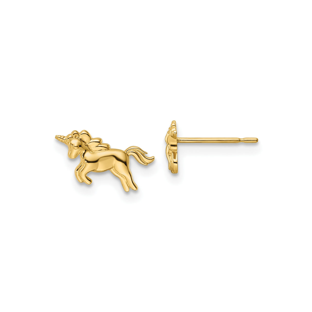 14k Yellow Gold Unicorn Stud Earrings, Dainty Fantasy-Inspired Animal Design for Girls or Women