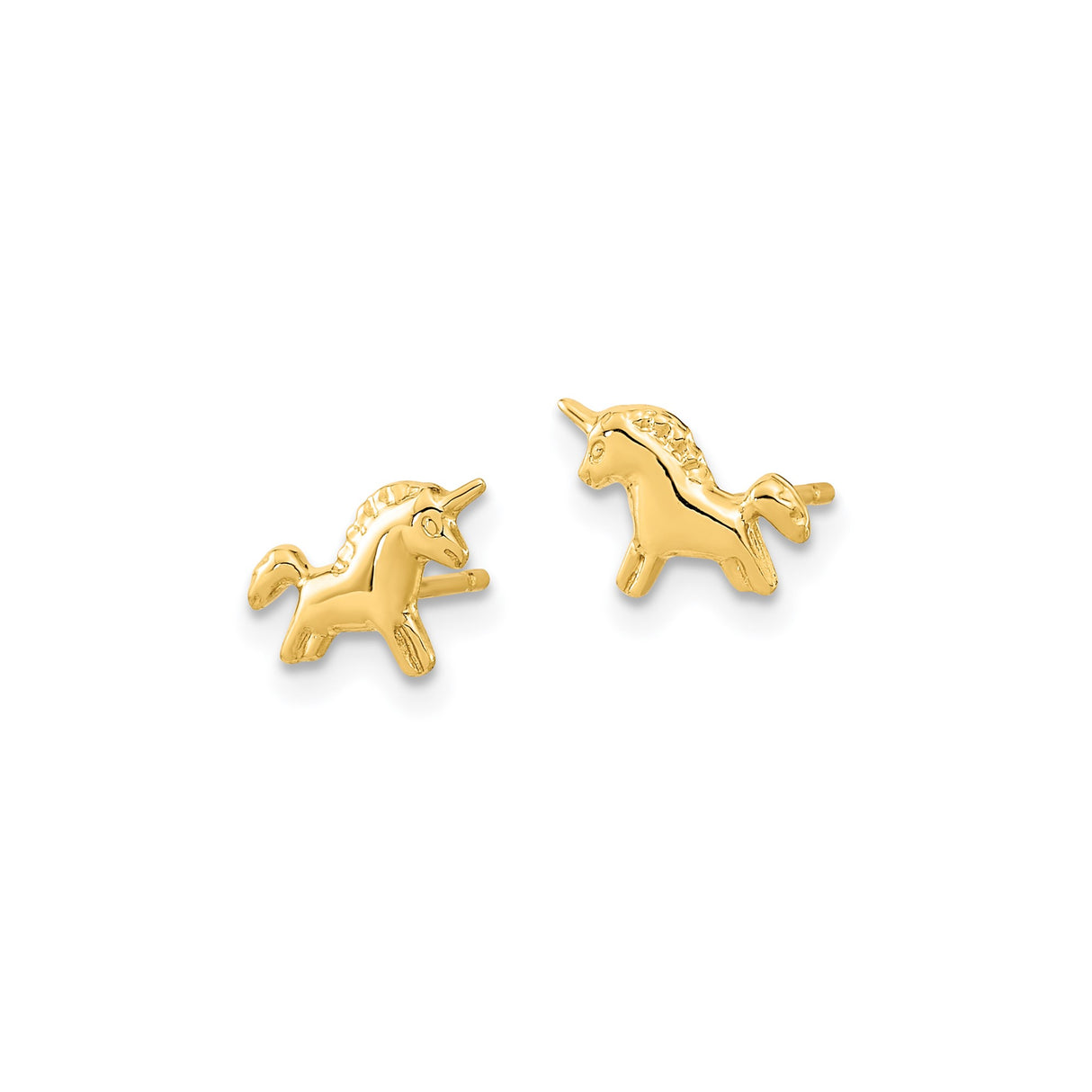 14k Yellow Gold Unicorn Stud Earrings, Whimsical Dainty Design for Women and Girls