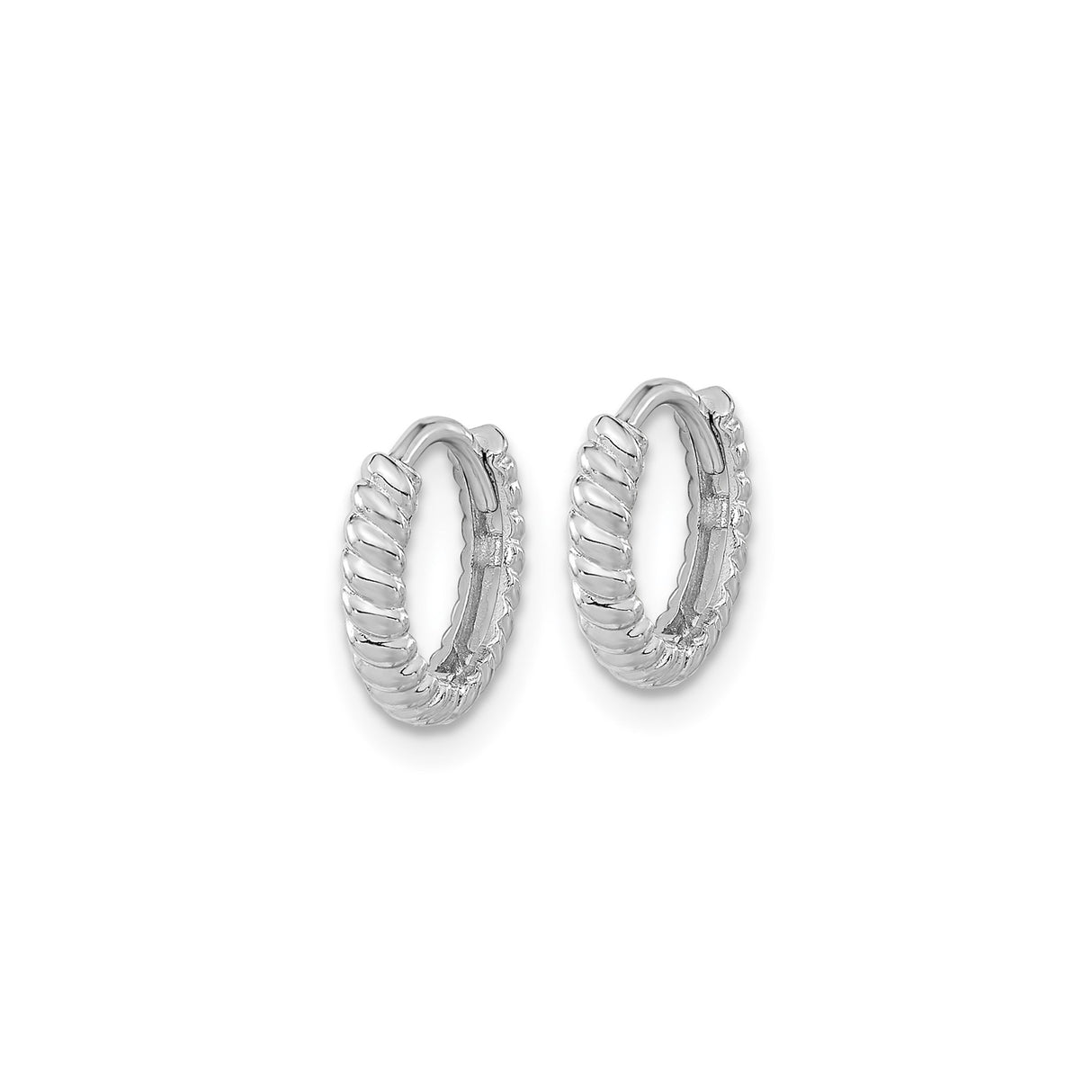 14k White Gold Twisted Rope Hoop Earrings, Small Textured High Polish Hoops for Women