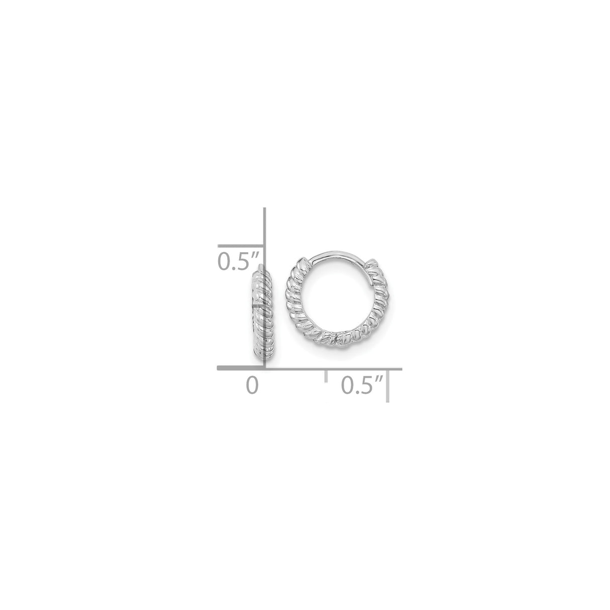 14k White Gold Twisted Rope Hoop Earrings, Small Textured High Polish Hoops for Women