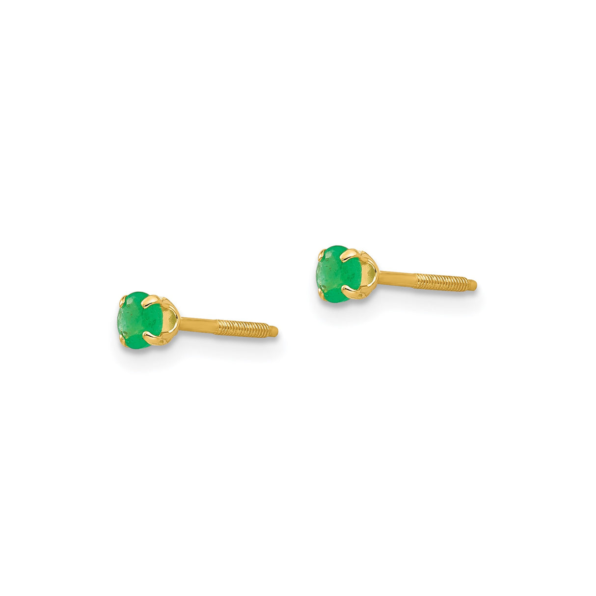 14k Yellow Gold Stud Earrings with Round Emerald, Classic Minimal Design