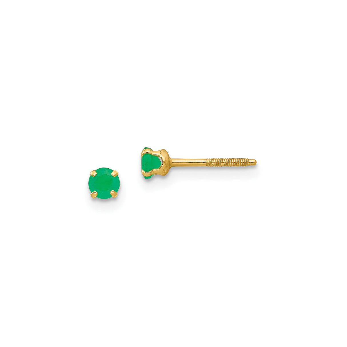 14k Yellow Gold Stud Earrings with Round Emerald, Classic Minimal Design