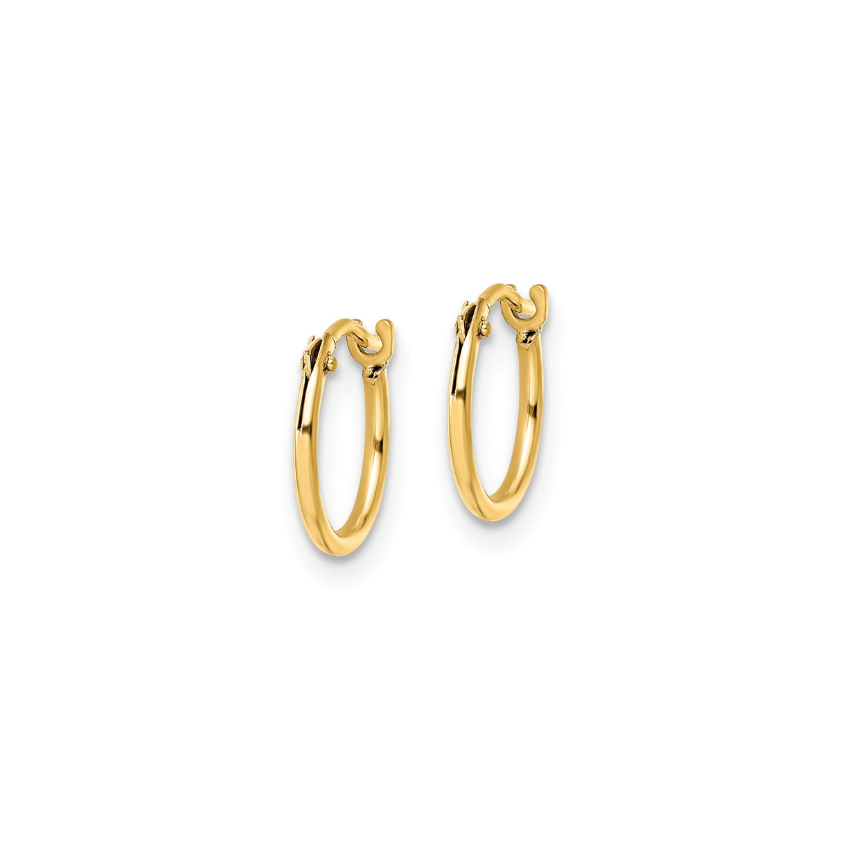 14k Yellow Gold Hoop Earrings, Small Round Polished Hoops with Hinged Latch Back