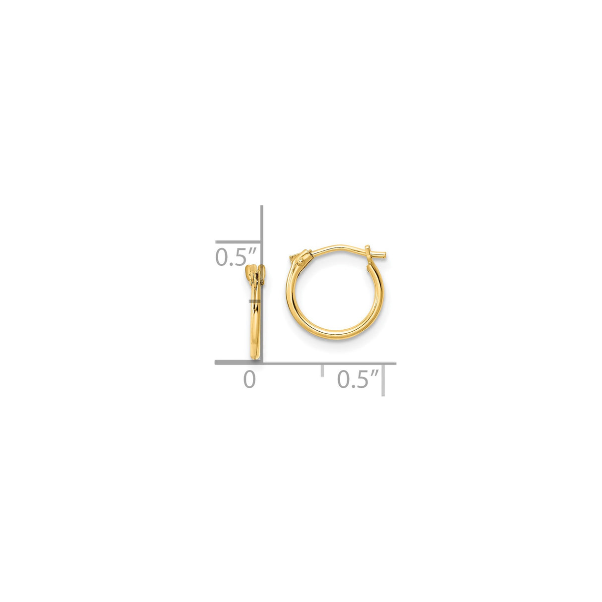 14k Yellow Gold Hoop Earrings, Small Round Polished Hoops with Hinged Latch Back