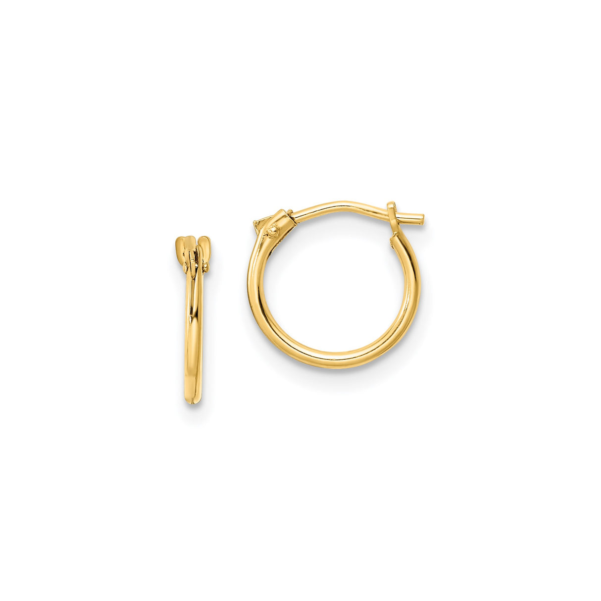 14k Yellow Gold Hoop Earrings, Small Round Polished Hoops with Hinged Latch Back