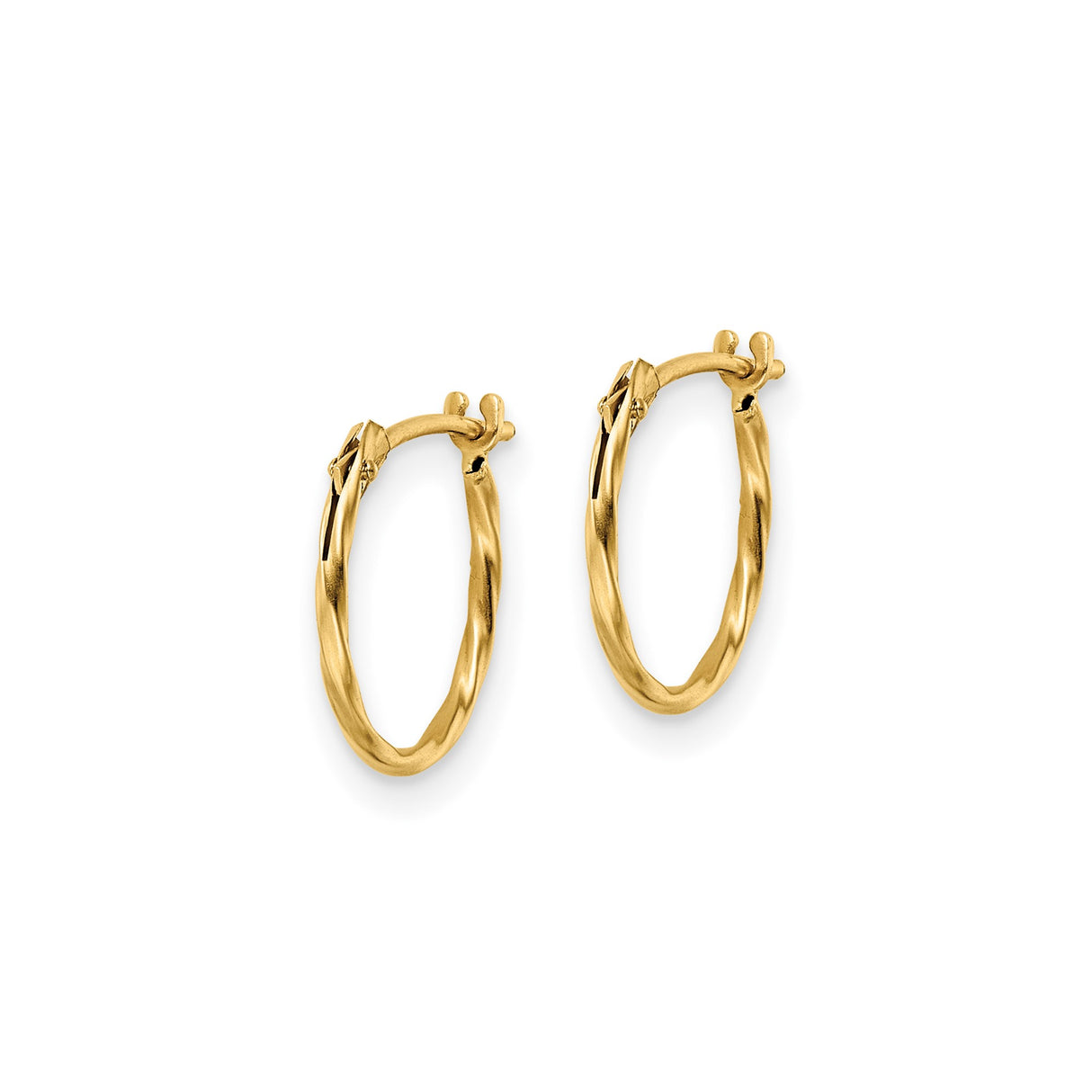 14k Yellow Gold Hoop Earrings, Twisted Polished Design, Medium Lightweight Round Style