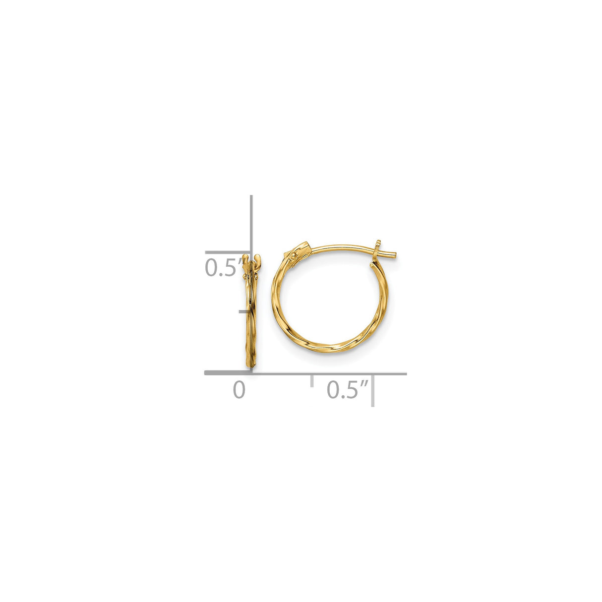 14k Yellow Gold Hoop Earrings, Twisted Polished Design, Medium Lightweight Round Style