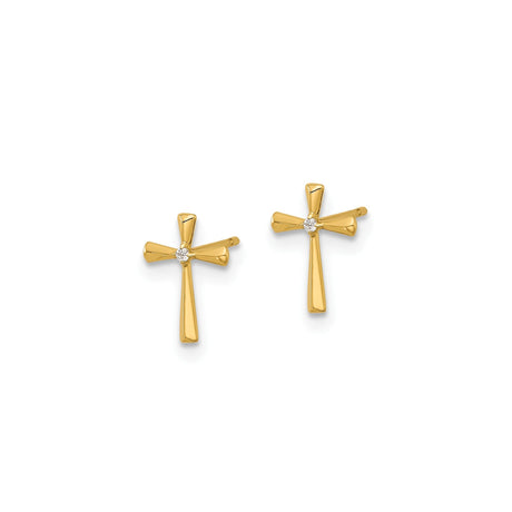 14k Yellow Gold Cross Pendant with Cubic Zirconia, Polished Modern Religious Design
