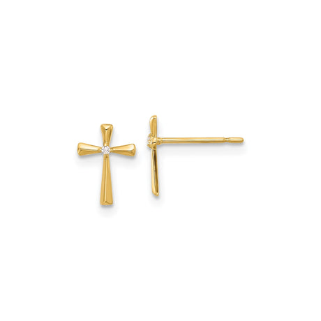 14k Yellow Gold Cross Pendant with Cubic Zirconia, Polished Modern Religious Design